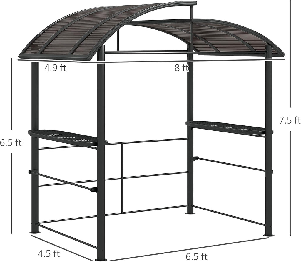 Outsunny 8' x 5' Grill Gazebo Shelter with Interlaced Vented Polycarbonate Roof, Outdoor BBQ Canopy with Side Shelves, Steel Frame for Garden, Patio, Backyard, Dark Gray