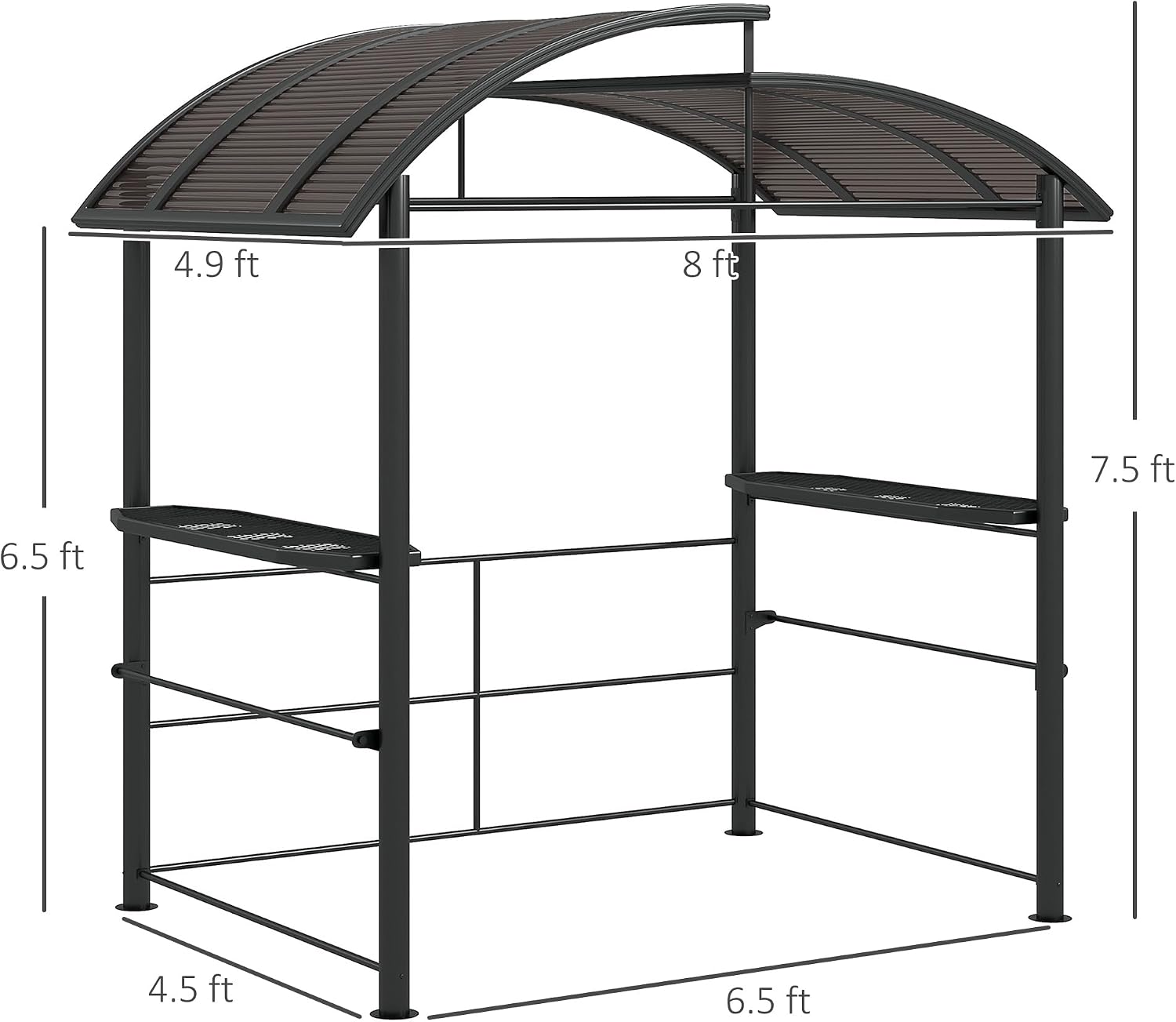 Outsunny 8' x 5' Grill Gazebo Shelter with Interlaced Vented Polycarbonate Roof, Outdoor BBQ Canopy with Side Shelves, Steel Frame for Garden, Patio, Backyard, Dark Gray