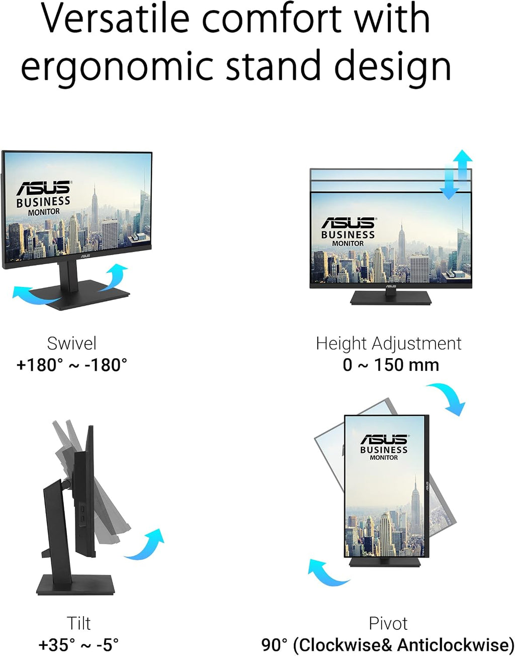 ASUS 27' 1080P Docking Monitor (VA27ECPSN) – Full HD, IPS, 75Hz, Adaptive-Sync, Speakers, Eye Care, Low Blue Light, Flicker Free, RJ45, USB-C, DisplayPort, HDMI, Height Adjustment, VESA Wall Mountable
