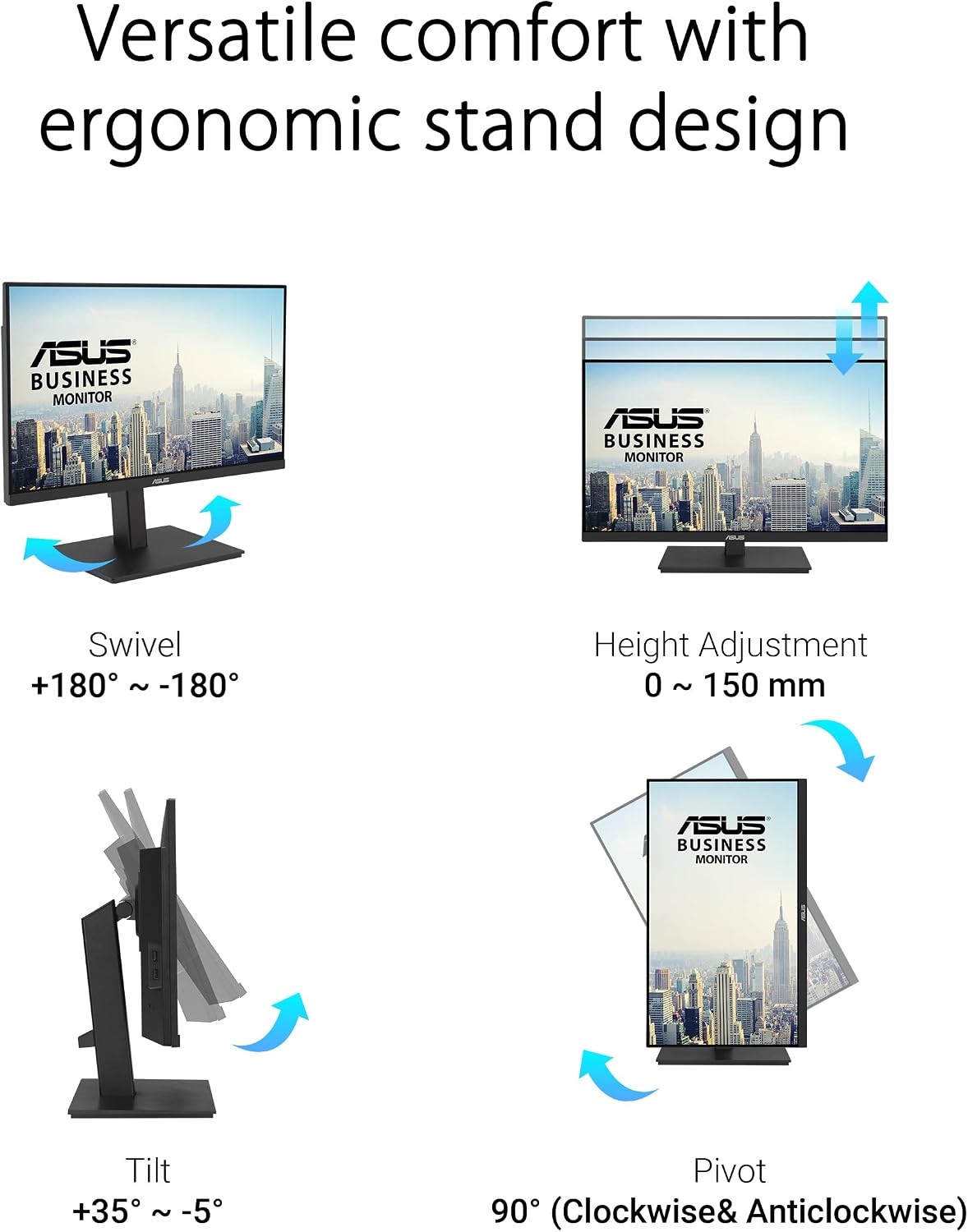 ASUS 27' 1080P Docking Monitor (VA27ECPSN) – Full HD, IPS, 75Hz, Adaptive-Sync, Speakers, Eye Care, Low Blue Light, Flicker Free, RJ45, USB-C, DisplayPort, HDMI, Height Adjustment, VESA Wall Mountable