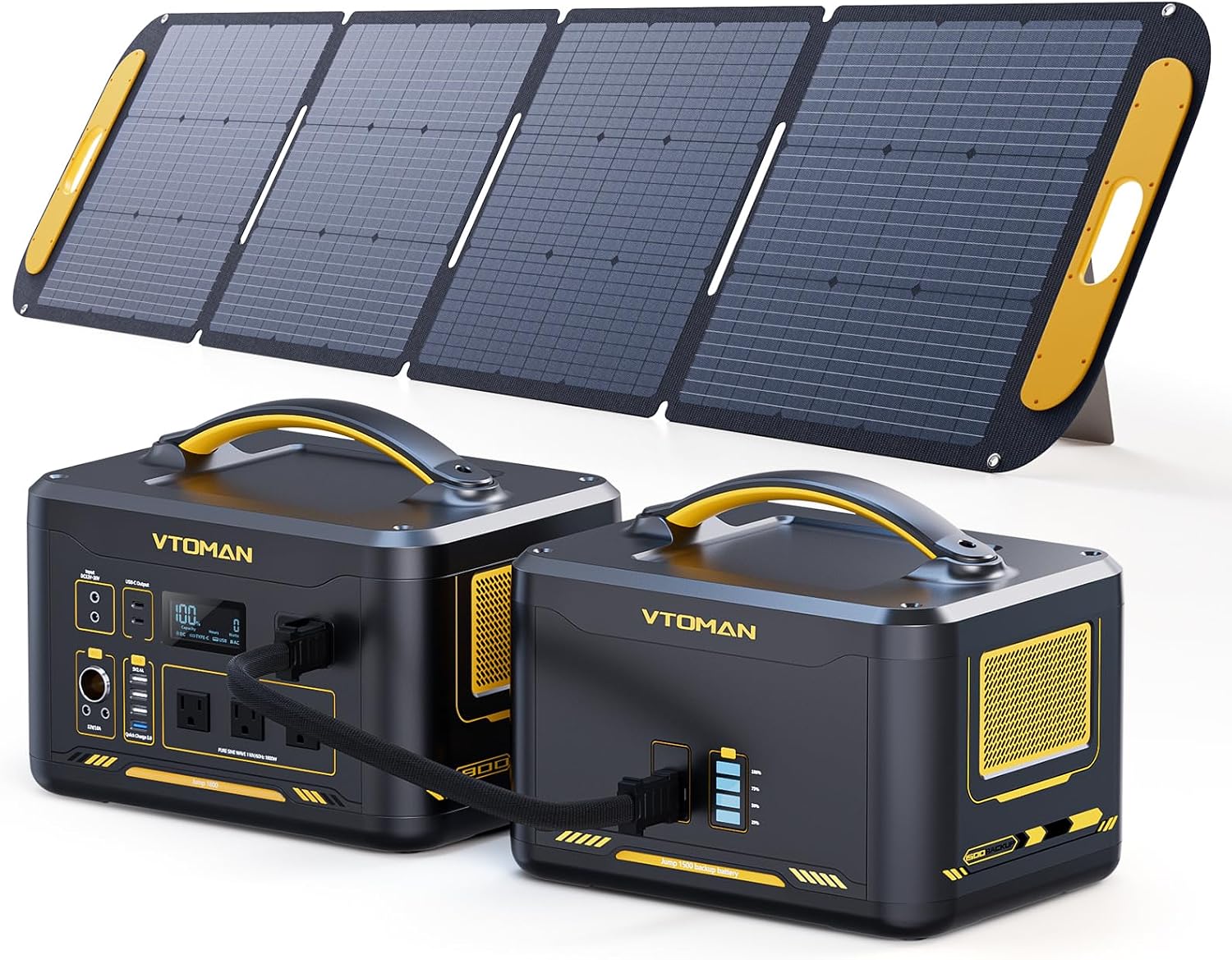 VTOMAN 3096Wh Solar Generator with 200W Solar Panel & Extra Battery, 1800W (Peak 3600W) LiFePO4 Battery Large Capacity Portable Power Station for Power Outages, RV, Camping, Backup, Emergencies