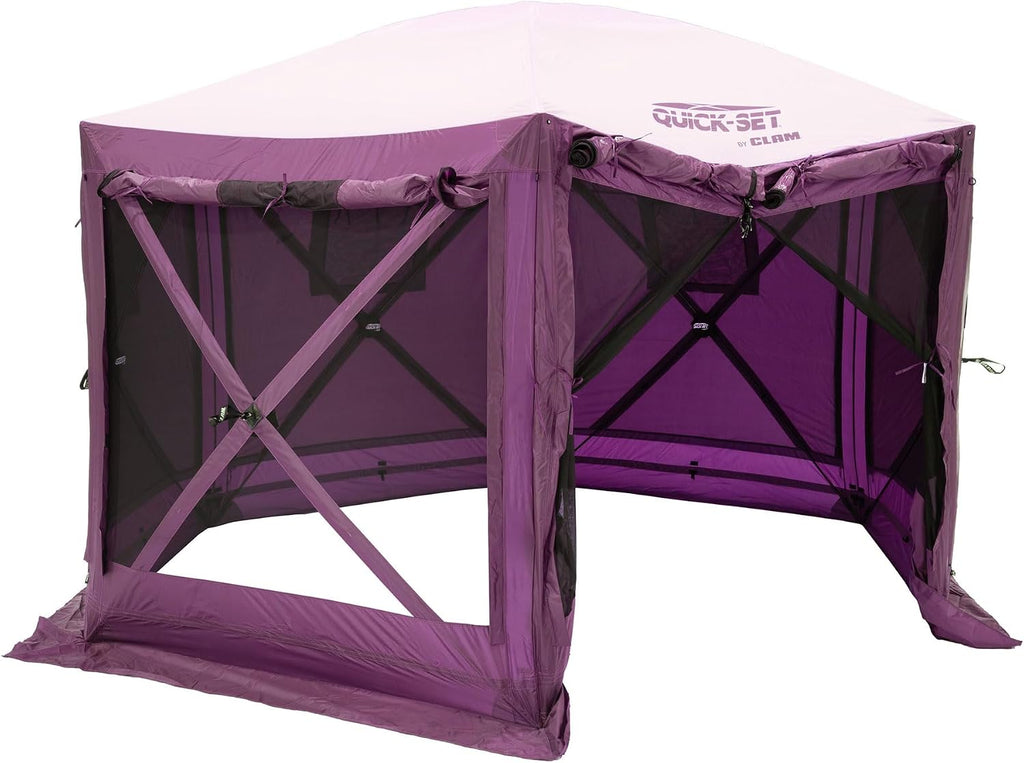 Clam Pavilion 12.5' Pop-Up Screen Tent – Plum Outdoor Camping Gazebo Canopy with Wind Panels, Mesh Netting & Carry Bag – 6-Sided Portable Shelter for 8 People – Fast Setup Patio or Event Tent