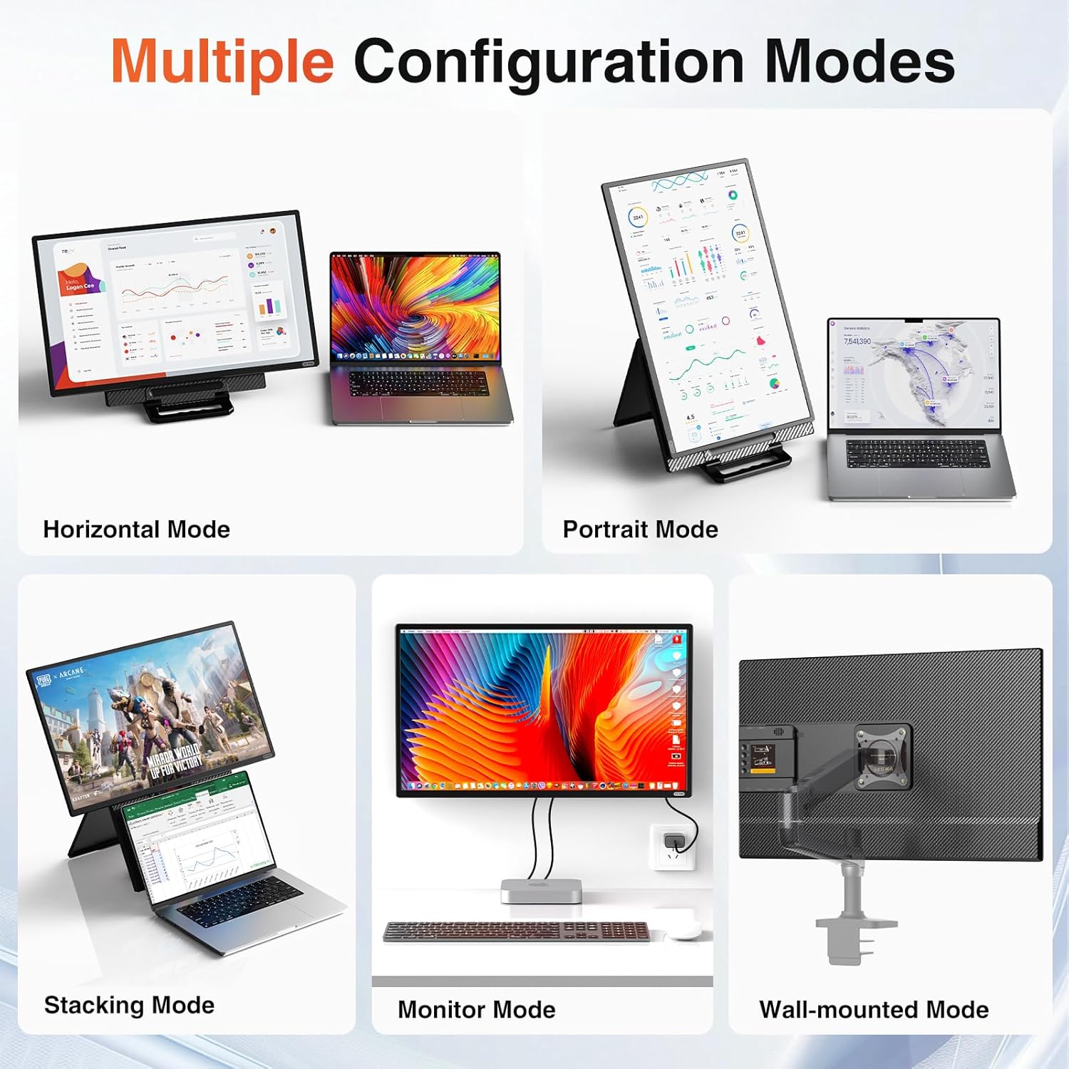 24' Large Portable Monitor, 1080P FHD 100Hz IPS Monitor, Height-Adjustable & Rotatable Screen(Horizontal/Vertical), Built-in Speakers, Requires Wall Outlet, Travel Monitor for Laptop / MacBook / PC