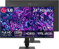 LG 24 inch FHD (1920 x 1080) IPS Computer Monitor, 120Hz, 5ms MBR, HDR10, Dynamic Action Sync, 99% sRGB, VGA, HDMI, Reader Mode, Flicker Safe, Virtually Borderless Design, Tilt Adjustable, Black