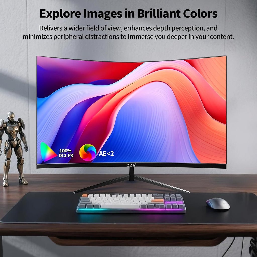 ZZA 32 Inch 4K 1500R Computer Monitor, UHD (3840 x 2160) 60Hz Ultra-Clear Screen, 100% sRGB,Eye Care Screen with HDMI, DisplayPort for Home and Office, VESA(100x100mm)