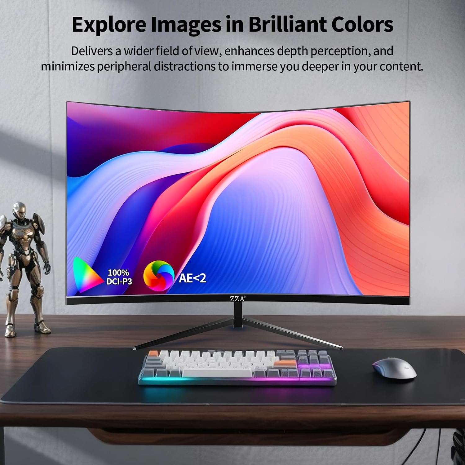 ZZA 32 Inch 4K 1500R Computer Monitor, UHD (3840 x 2160) 60Hz Ultra-Clear Screen, 100% sRGB,Eye Care Screen with HDMI, DisplayPort for Home and Office, VESA(100x100mm)