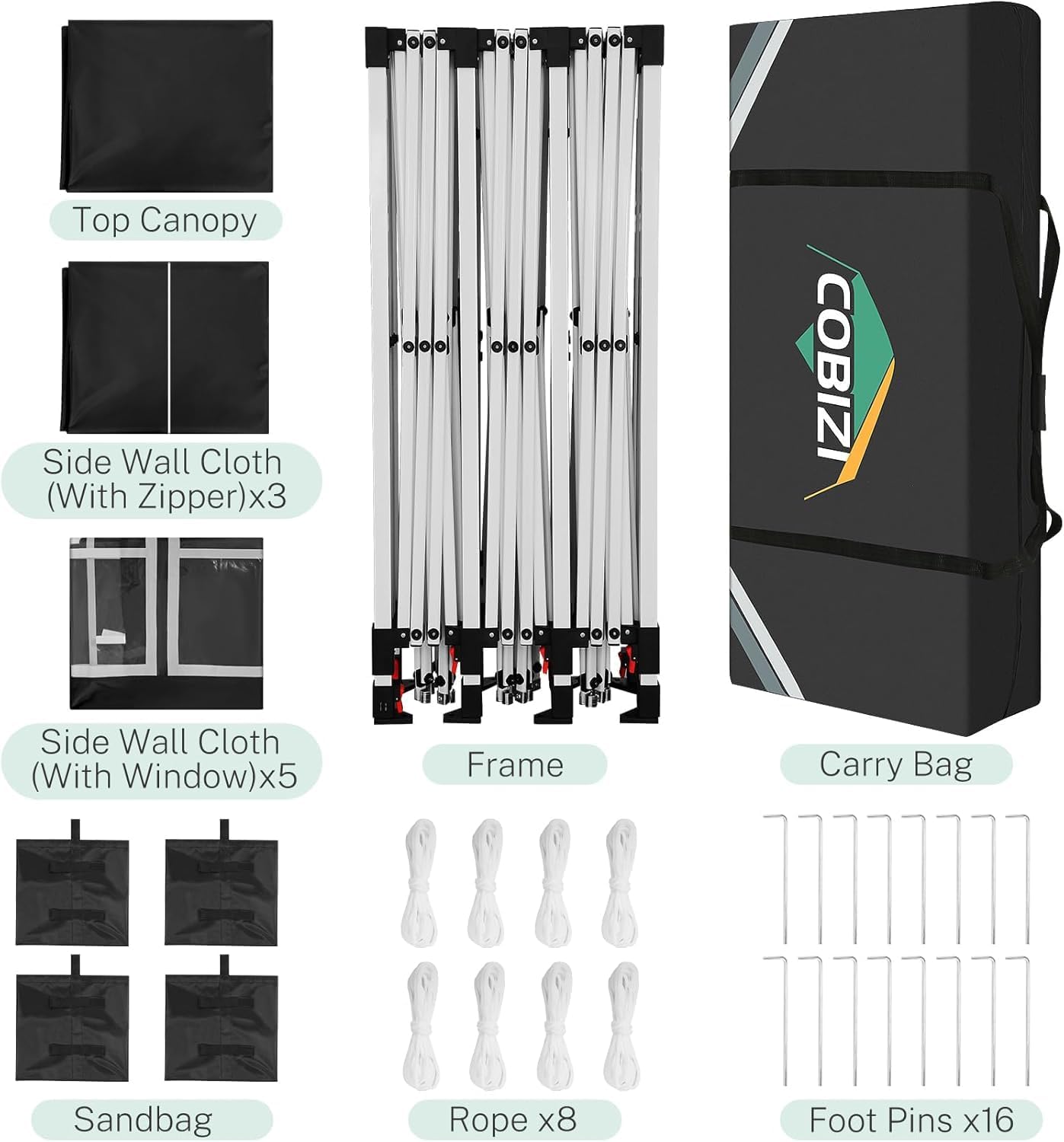 COBIZI 10x30 Pop Up Canopy Tent with 8 Sidewalls Party Tents for Parties Weddings Backyard Waterproof Commercial Instant Outdoor Events Tent with Stakes, Ropes,Sandbags（10 x 30 ft Black