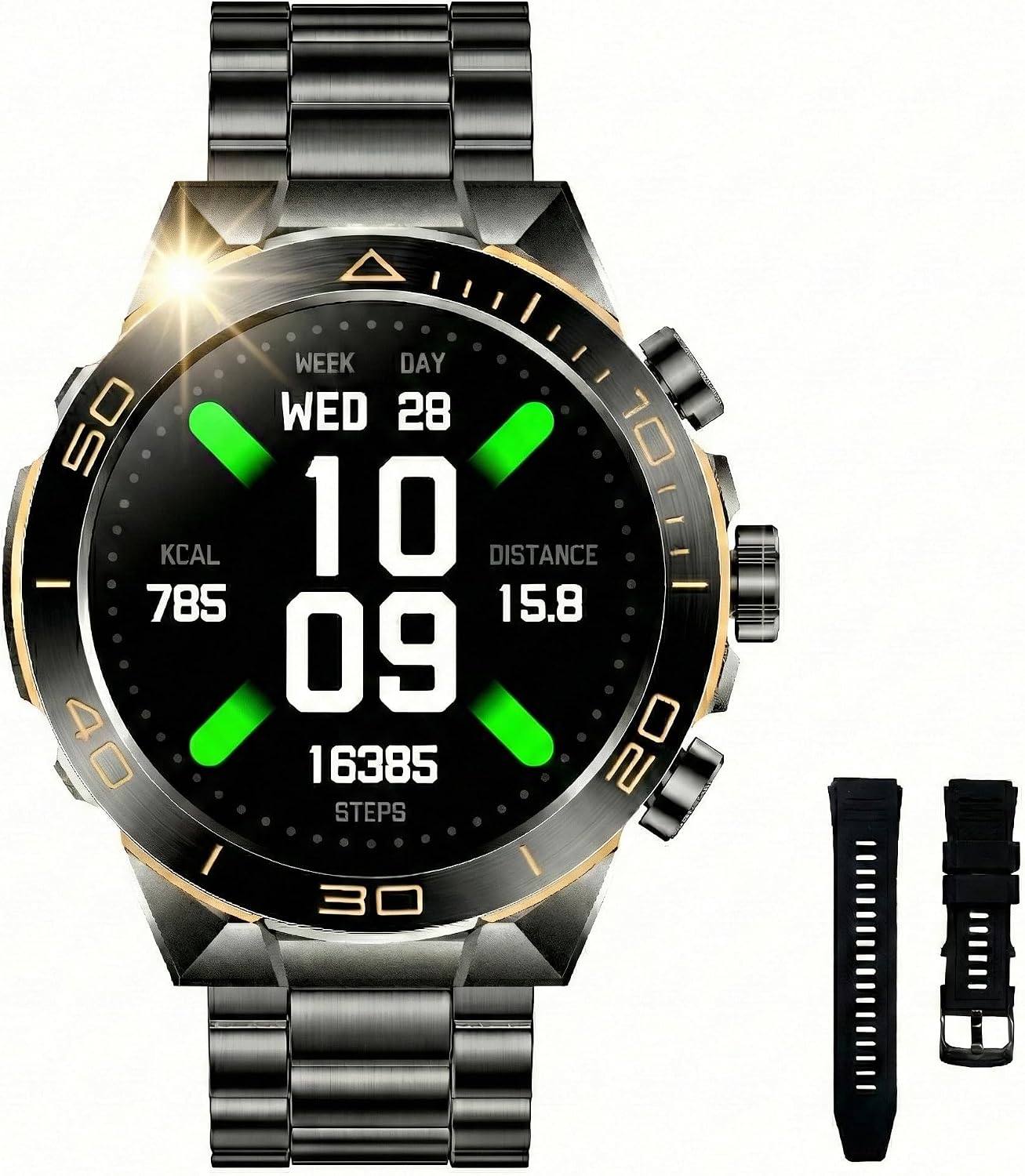 SOUYIE Men's Smart Watch with Bluetooth Call, 1.43' AMOLED Round Dial, Luxury Stainless Steel & Silicone Bands, Business Sport Fitness Tracker, Heart Rate/Blood Pressure/Sleep Monitor for iOS Android
