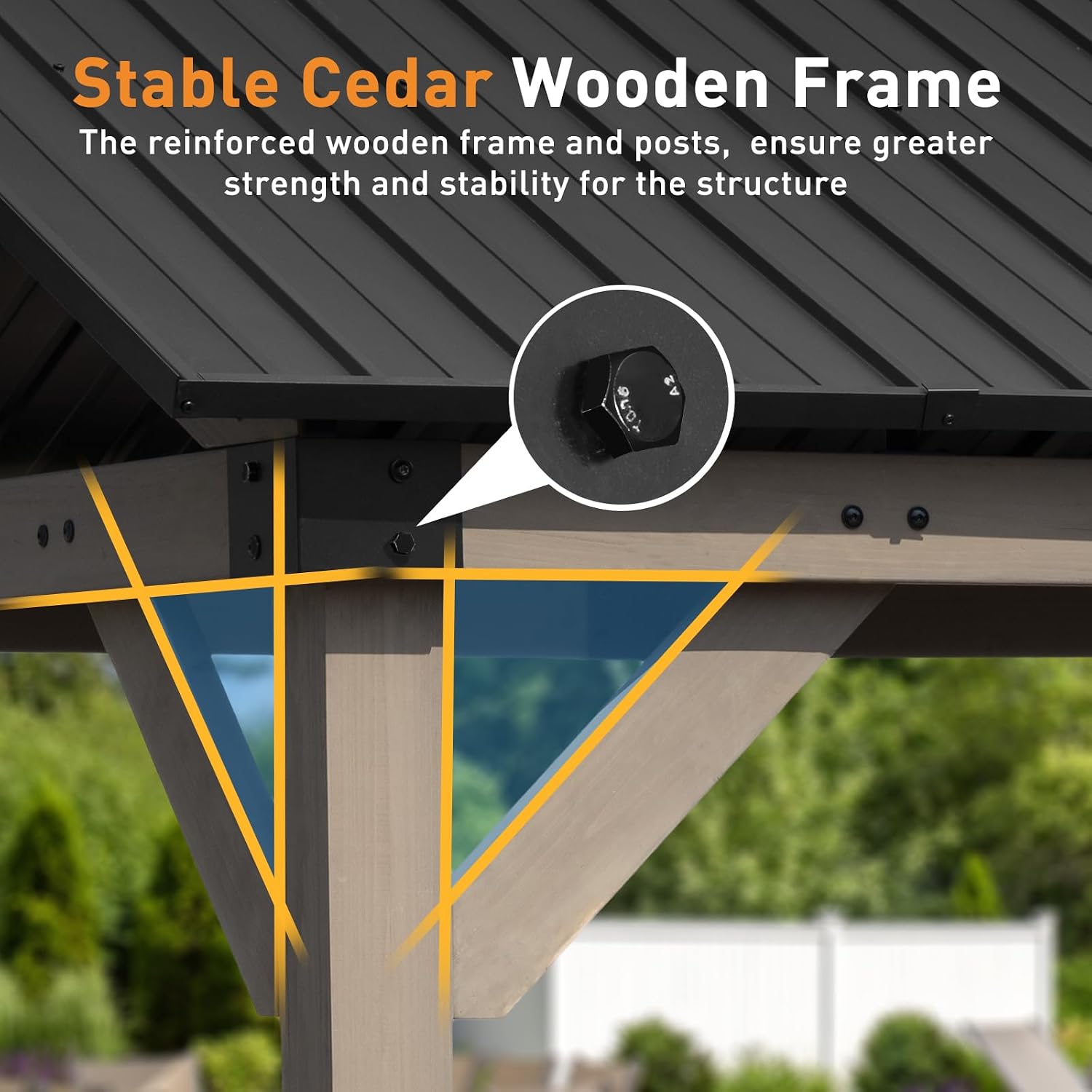 Aoodor 10 x 12 ft Wooden Frame Gazebo with Single Galvanized Metal Hardtop Roof, Outdoor Patio Gazebo with Charging Socket for Patio, Backyard, Deck, and Lawn