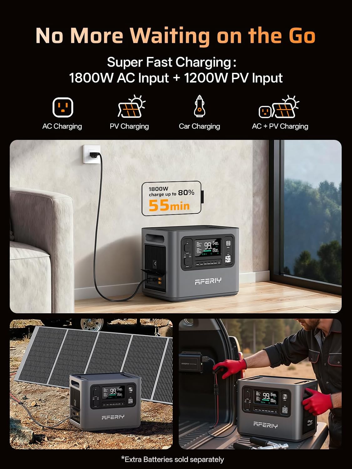 AFERIY 4096Wh Portable Power Station,P280 with 1 Extra Battery,120V 2800W Expandable Capacity LiFePO4 Battery Backup,Solar Generator for Home Use,Outdoor Camping,Power Outage,Camping,RV,Emergencies