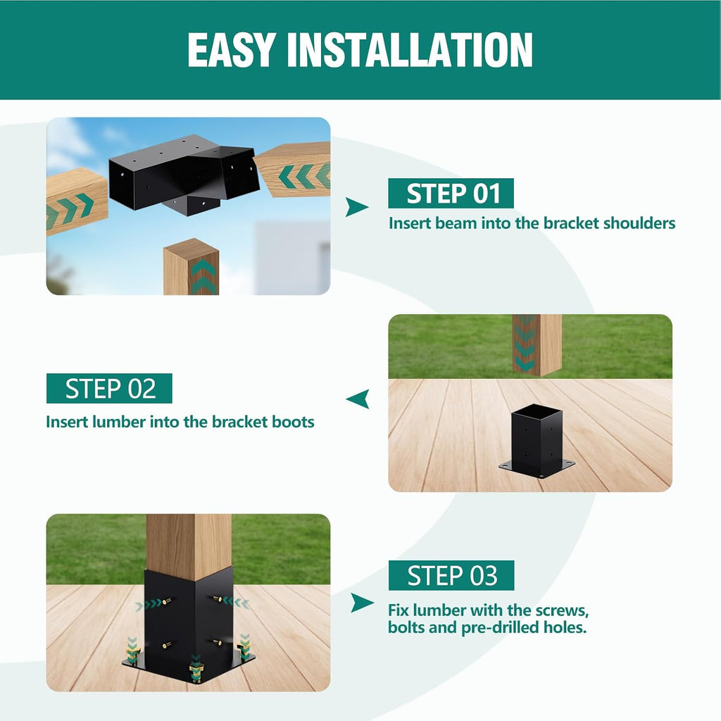 HAYOHRT 15° Pergola Brackets 75° Corner Bracket with Post Base Gazebo Kit for 4x4'' (Actual 3.5x3.5 in) Wooden Beams Lumber Gazebos Patio Pergola Sheds