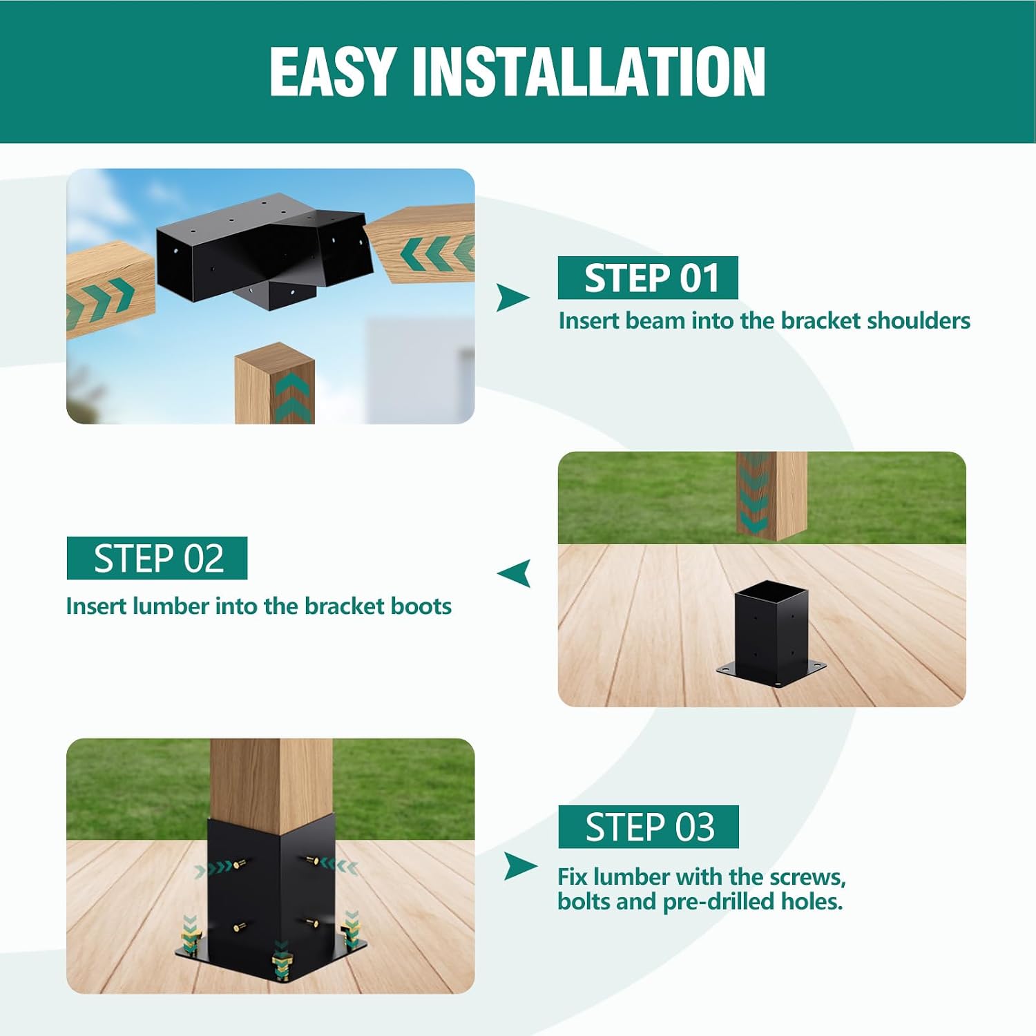 HAYOHRT 15° Pergola Brackets 75° Corner Bracket with Post Base Gazebo Kit for 4x4'' (Actual 3.5x3.5 in) Wooden Beams Lumber Gazebos Patio Pergola Sheds