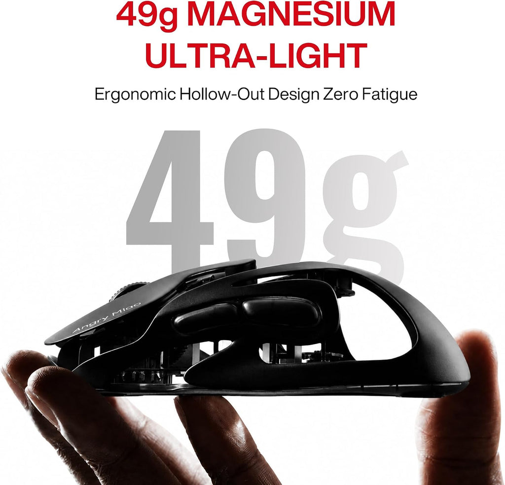 Angry miao AM Infinity Wireless Gaming Mouse, 49g Magnesium-Aluminum, PAW3950 30K DPI, 8K Polling, Anti-Double Click Optical-Micro Switches, Hot-Swap Battery, Tri-Mode RGB Programmable Mouse for FPS