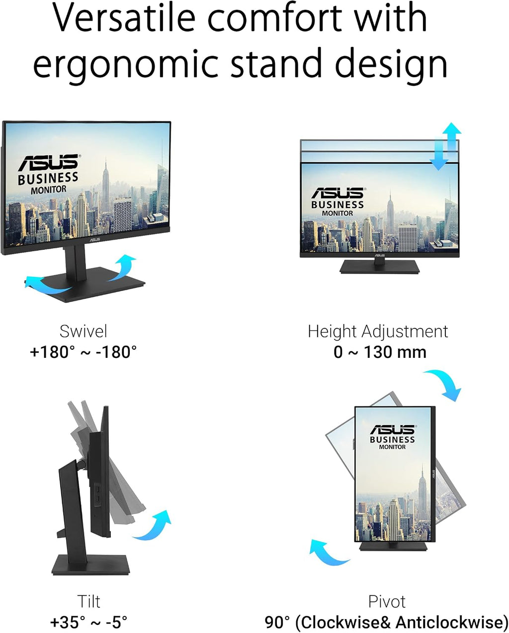 ASUS 23.8' 1080P Docking Monitor (VA24ECPSN) - Full HD, IPS, 75Hz, Adaptive-Sync, Speakers, Eye Care, Low Blue Light, Flicker Free, USB-C, RJ45, HDMI, Frameless, Height Adjustment, VESA Wall Mountable