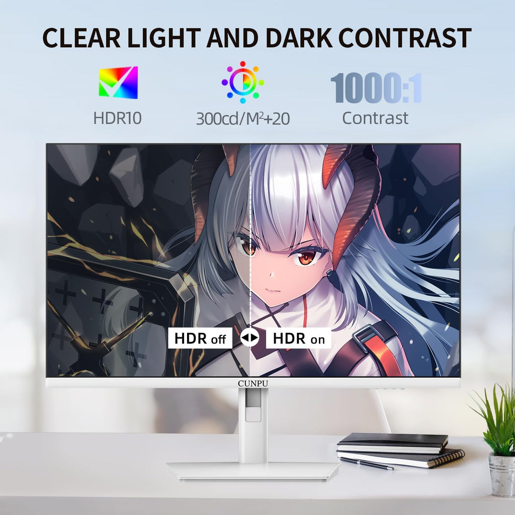 CUNPU 27 Inch White 180/200Hz Gaming Monitor, QHD 2560x1440 Fast IPS PC Monitor, Adaptive Sync, 100% sRGB, HDR10, Built-in Speaker, Height/Swivel/Tilt/Rotating Adjustable Stand, HDMI, Displayport