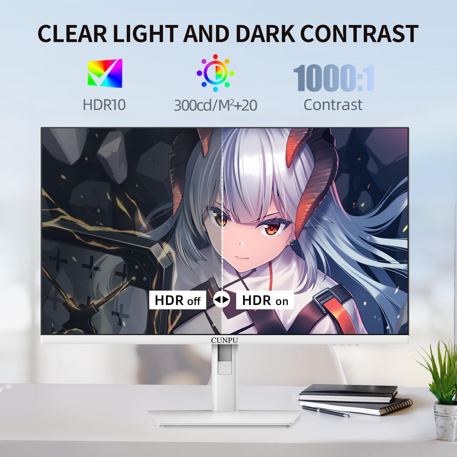 CUNPU 27 Inch White 180/200Hz Gaming Monitor, QHD 2560x1440 Fast IPS PC Monitor, Adaptive Sync, 100% sRGB, HDR10, Built-in Speaker, Height/Swivel/Tilt/Rotating Adjustable Stand, HDMI, Displayport
