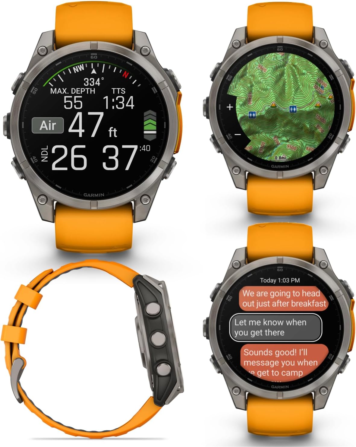 Garmin Fenix 8 – 47 mm, AMOLED Sapphire Multisport GPS Smartwatch, Titanium with Spark Orange/Graphite Silicone Band, Built-in LED Flashlight with Black Earbuds Bundle