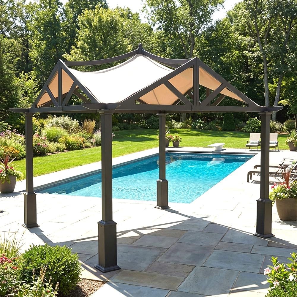 Garden Winds Heavy Duty Reinforced Replacement Canopy Top Cover Compatible with The Garden Treasures GF-9A037X, GF-12S039B 10' x 10' Pergola Gazebo - Classic Sand, Riplock 500