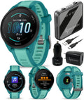 Garmin Forerunner 165 Music Running Smartwatch, Colorful AMOLED Touchscreen, Training Metrics and Recovery Insights Includes PowerPack and Adapters Bundle, Turquoise/Aqua