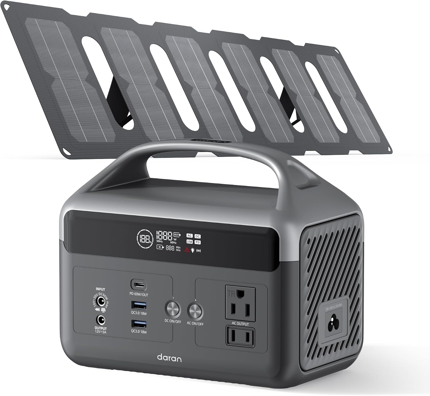 Portable Power Station with Foldable Solar Panels 40w, DaranEner 300w Lifepo4 Battery 60W USB-C Pd, 192Wh Fast Recharge Home Backup Power Bank, Lightweight Solar Generator for Camping, Outdoor Travel
