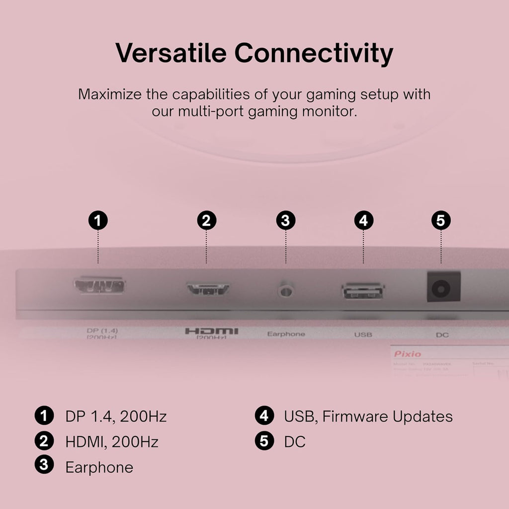 Pixio PX248 Wave Pink 24 inch 200Hz Refresh Rate FHD 1080p Resolution Fast IPS Panel 1ms GTG Response Time Built-in Speakers Gaming Monitor with Adaptive Sync