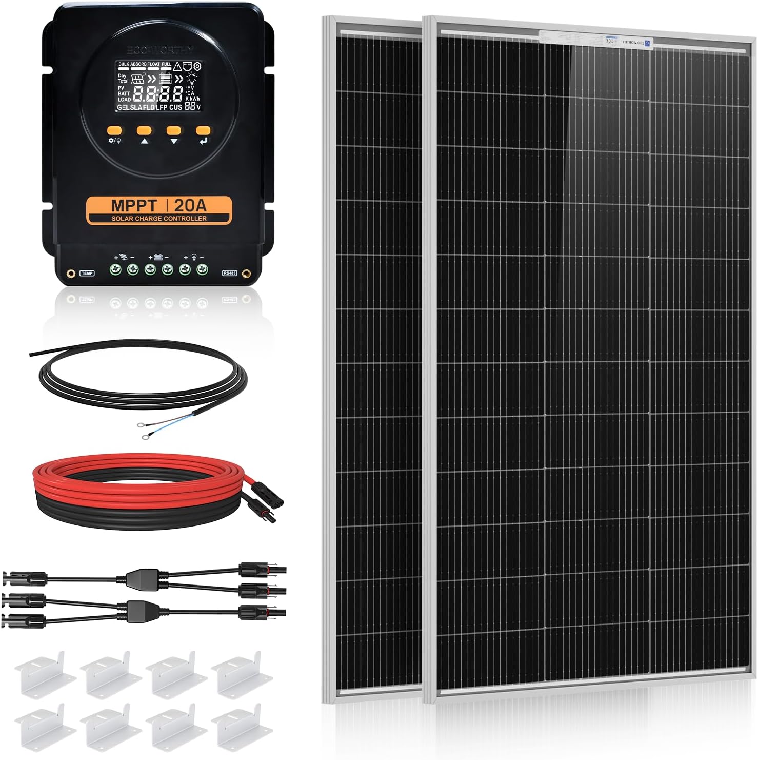 ECO-WORTHY 200 Watts 12 Volt/24 Volt Solar Panel Kit with 20A Bluetooth APP Monitoring MPPT Controller and High Efficiency Monocrystalline Solar Panel for Home,RV,Camper,and Other Off Grid Application