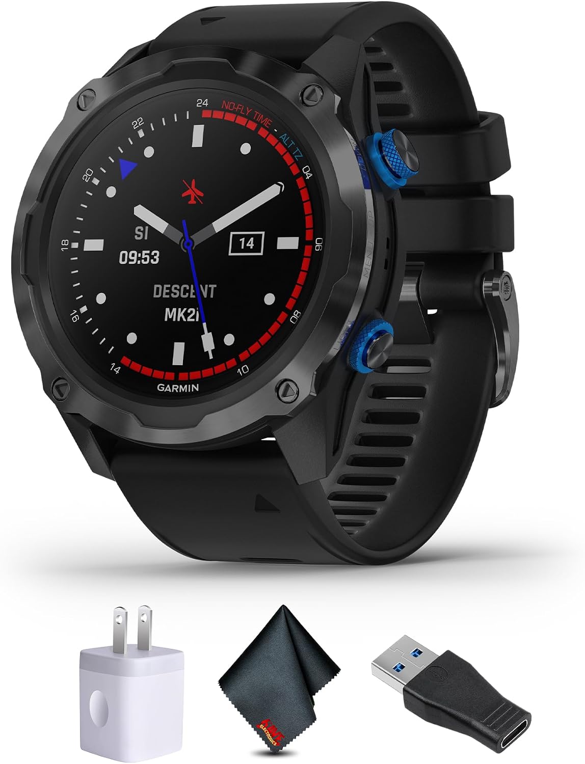 Garmin Descent Mk2i, Watch-Style Dive Computer with Air Integration, Multisport Training Smartwatch, Titanium Carbon Gray DLC with Black Band Bundle with Microfiber Cleaning Cloth + More