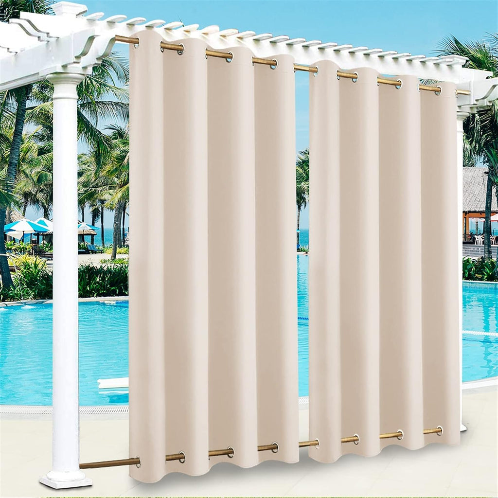 SK Studio Outdoor Curtains for Patio Waterproof Sunlight Block Rustproof Grommet Top and Bottom Windbreak Privacy Curtain for Gazebo, Front Porch, Pergola, 2 Panels, Beige 1, 52' W x 120' L