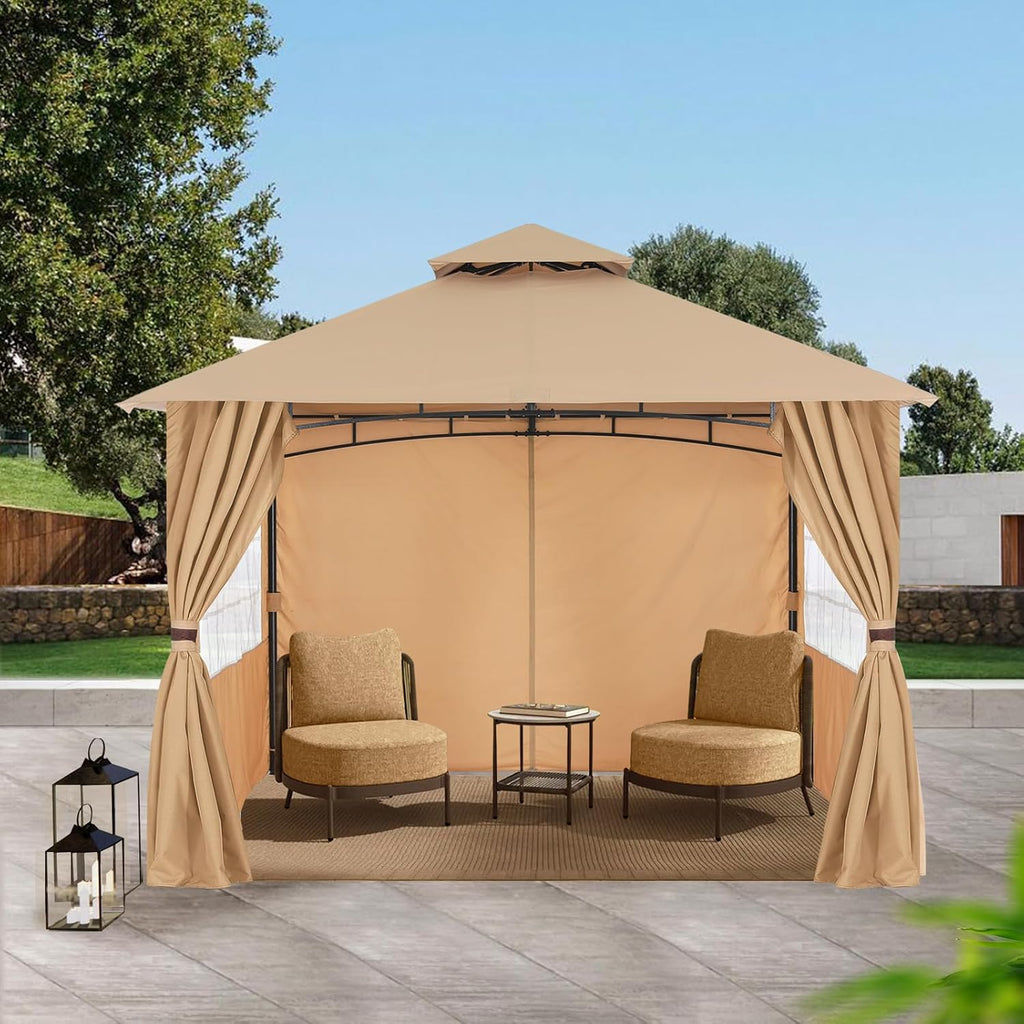 MASTERCANOPY Patio Gazebo Steel Frame Outdoor Gazebo with Windows Curtains (9x9, Beige)