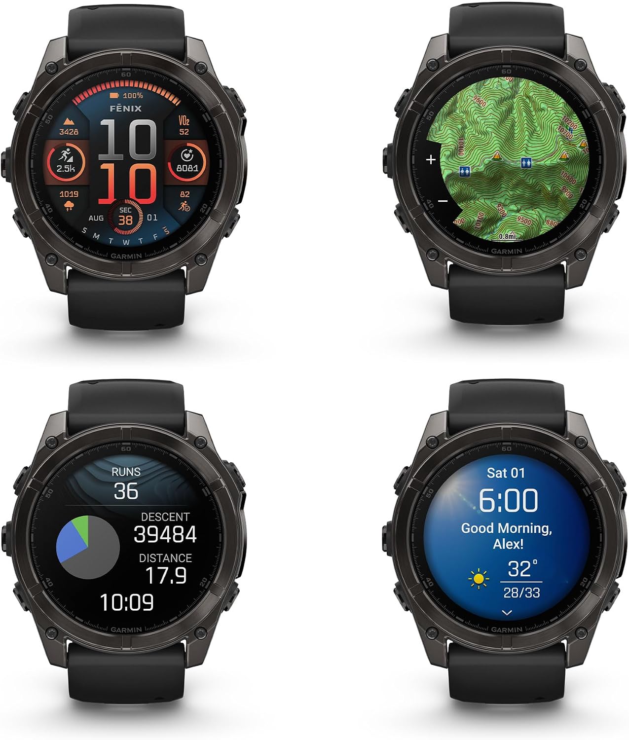 Garmin Fenix 8 51MM AMOLED Sapphire Premium Multisport GPS Smartwatch Carbon Gray DLC Titanium with Gray Silicone Band, Built-in LED Flashlight, Health & Fitness Smart Watch Bundle for Men & Women