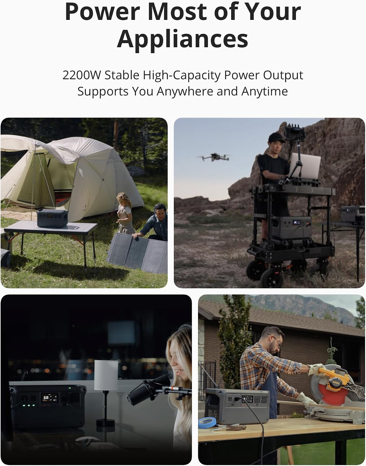 DJI Power 1000 Portable Power Station, 1024Wh LiFePO4 Battery, 2200W (Peak 2600W) AC/140W USB-C Output, 23db Ultra-Silent, Solar Generator For Home Backup, Camping (Solar Panel Optional)