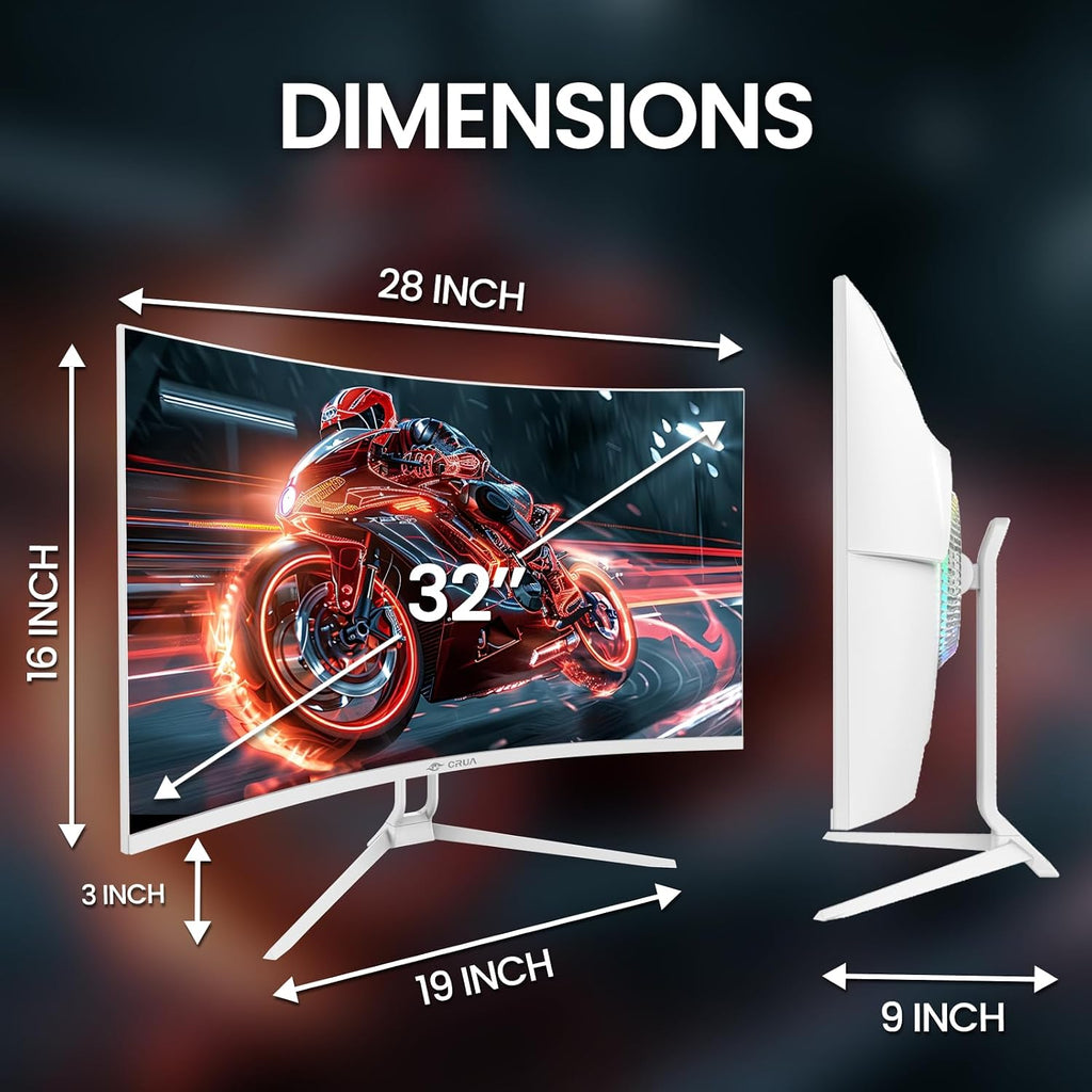 CRUA 32' Curved Gaming Monitor, 4K UHD 3840x2160, 240Hz VA Display, 1500R, AMD FreeSync, 120% sRGB, Built-in Speakers, HDMI 2.1 & DP 1.4, Wall Mountable White PC Monitor for Gaming, Streaming & Work