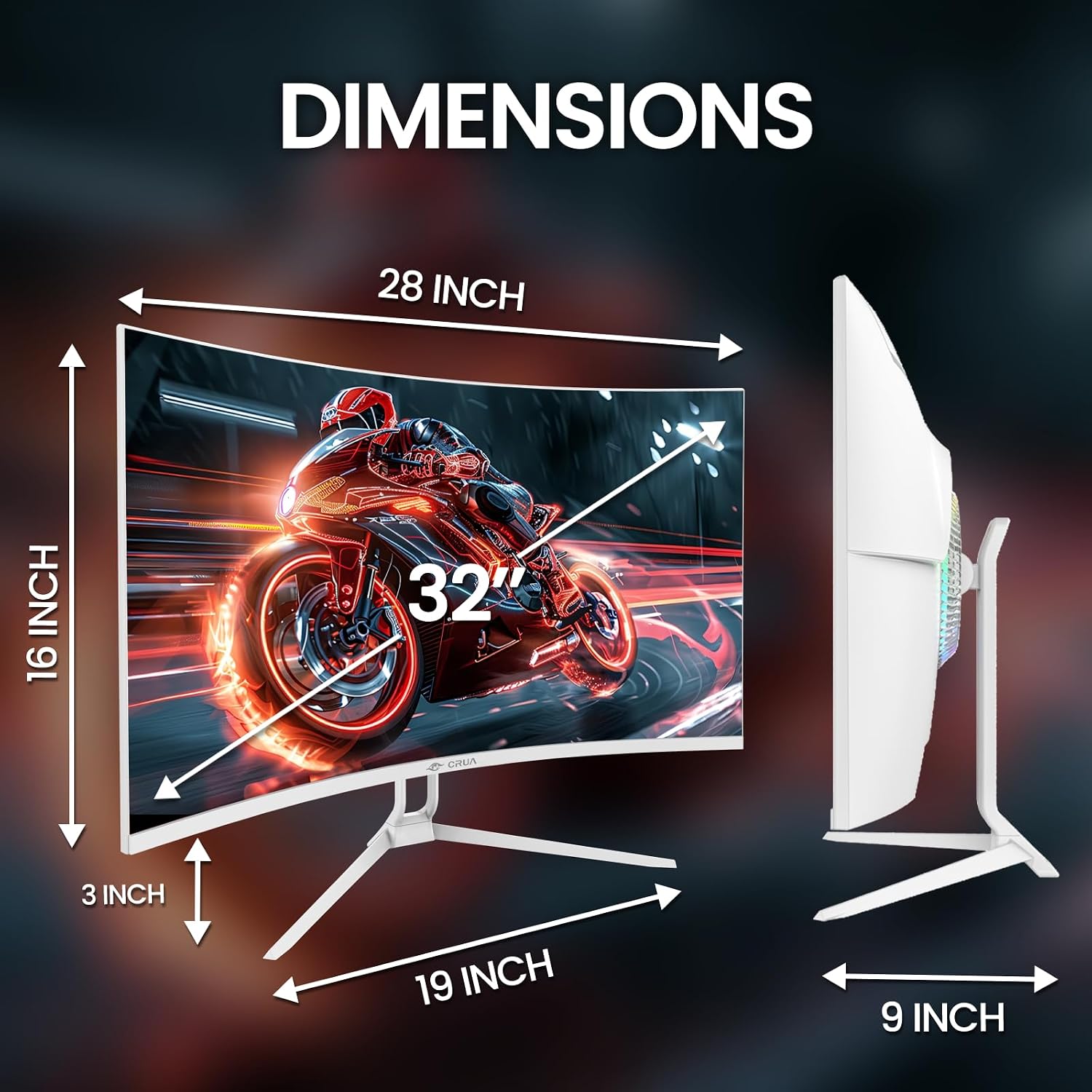 CRUA 32' Curved Gaming Monitor, 4K UHD 3840x2160, 240Hz VA Display, 1500R, AMD FreeSync, 120% sRGB, Built-in Speakers, HDMI 2.1 & DP 1.4, Wall Mountable White PC Monitor for Gaming, Streaming & Work
