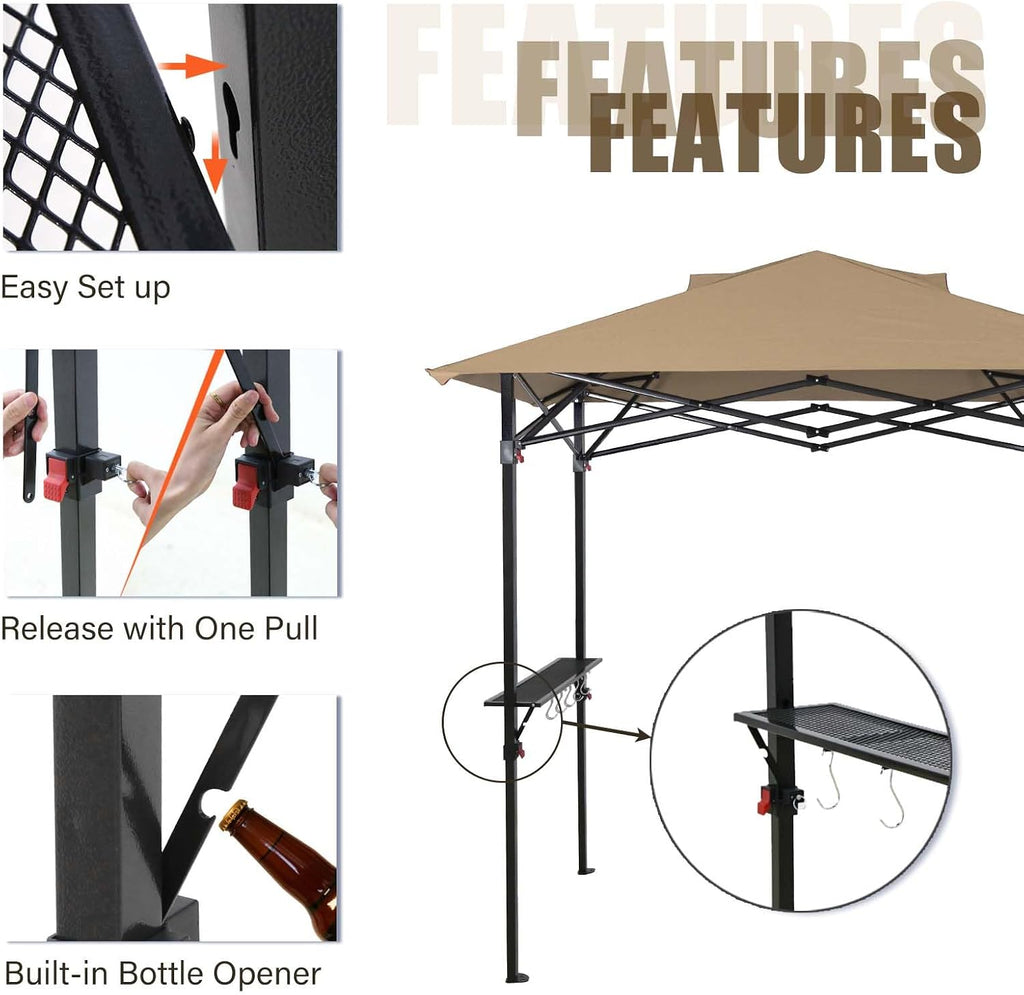 EAGLE PEAK 8x5 Pop up Grill Gazebo with Carry Bag, Instant Outdoor BBQ Canopy Tent with Air Vent for Barbeque, Picnic and Patio, Beige