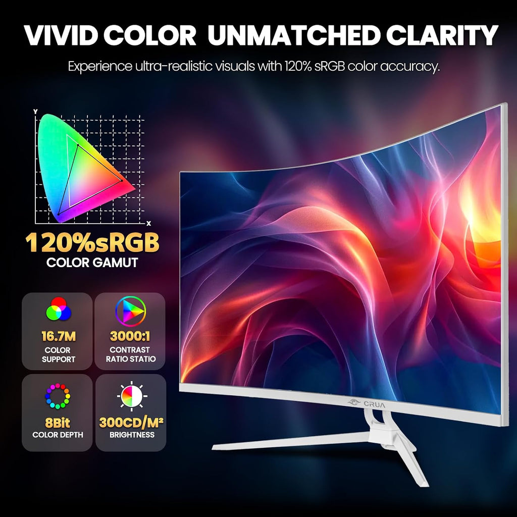 CRUA 32' White Curved Monitor, 4K UHD(3840*2160P) 1500R VA Screen, 60Hz Computer Monitor Supports AMD Freesync, 120% sRGB, Built-in speakers, Blue Light Filter,Wall Mountable Installs(HDMI 2.0/DP 1.4)