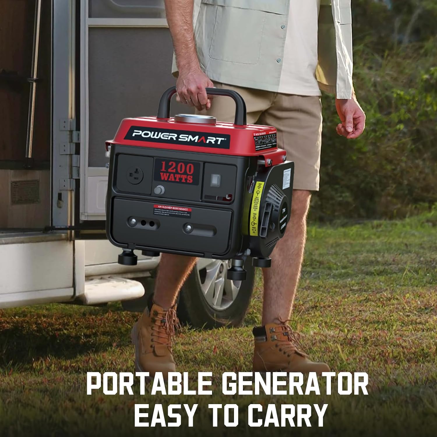 PowerSmart 1200W Portable Gas Powered Generator, 71cc 2-Stroke Single Cylinder Engine, 900W Rated, Ultralight 39 lbs for Camping, Tailgating, Fishing & Emergency Home Use, EPA Compliant