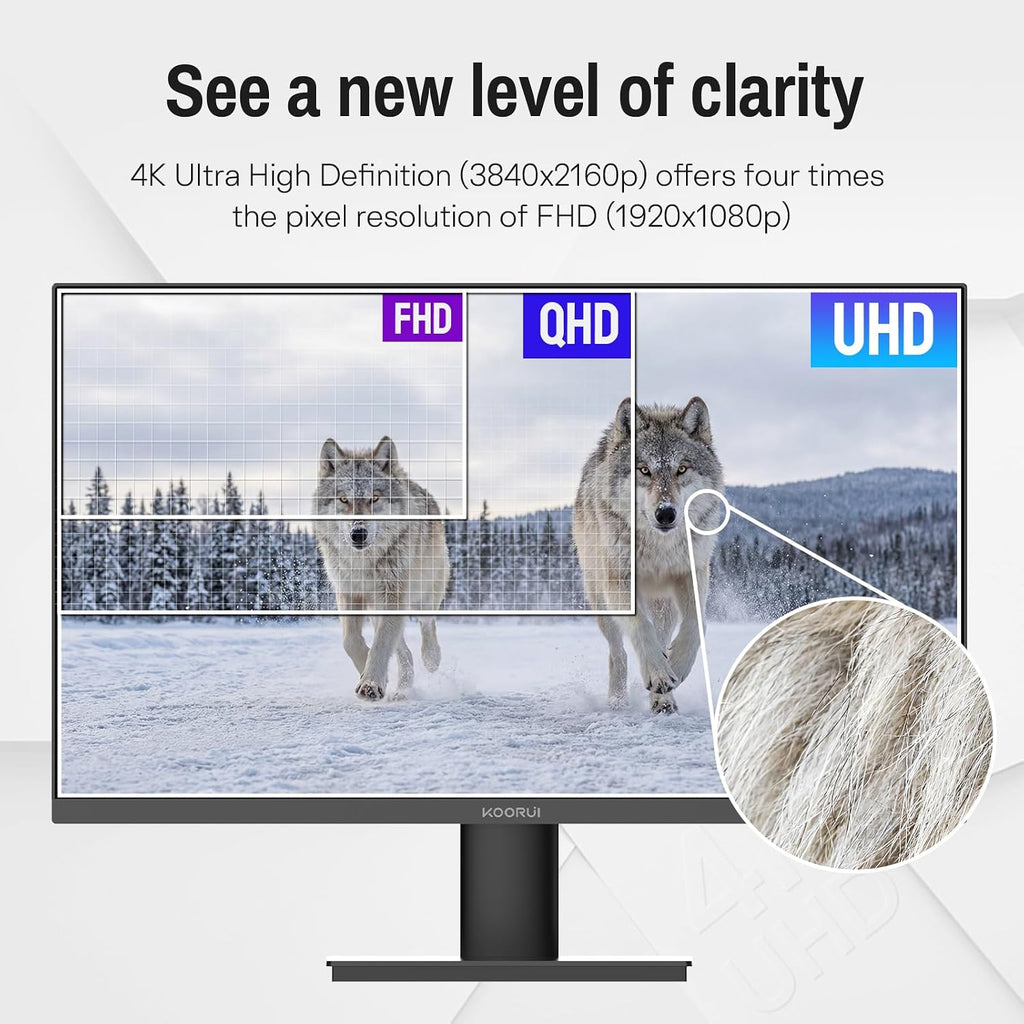 KOORUI 32 inch 4K UHD Computer Monitor, 3840x2160p, Built-in Speakers x2,GTG 3ms, VESA, HDR10, Borderless Design,Adaptive Sync, Wall Mounting HDMI 2.0 x2 E3241A