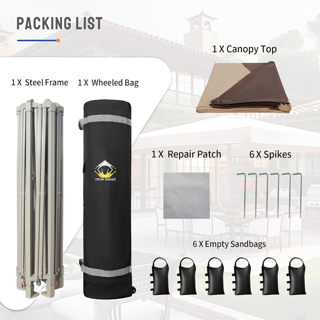 CROWN SHADES 14x14 Pop up Gazebo, Patented Center Lock 6-Sided Portable Gazebo, Easy Set Up, 300D Silver-Coated Fabric UV Resistant, Pop Up Canopy Tent for Patio, Outdoor Activities, Beige&Coffee
