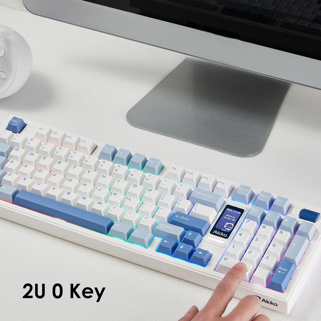 Akko 5098B Wireless Gaming Keyboard with Screen, Glacier Hot-Swappable Mechanical Keyboard with Scroll Wheel, Numberpad, RGB Gasket Keyboard, Piano Pre Lubed Switch
