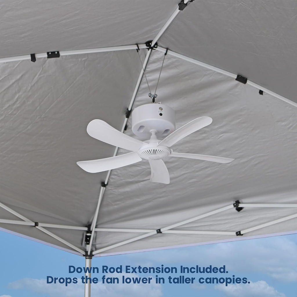 CB305 Large 31' Rechargeable Ceiling Fan for Canopies, Gazebos, Pergolas, Workshops & More. 6-Hour Run Time, Portable with Travel Case, Remote Control (Tan)