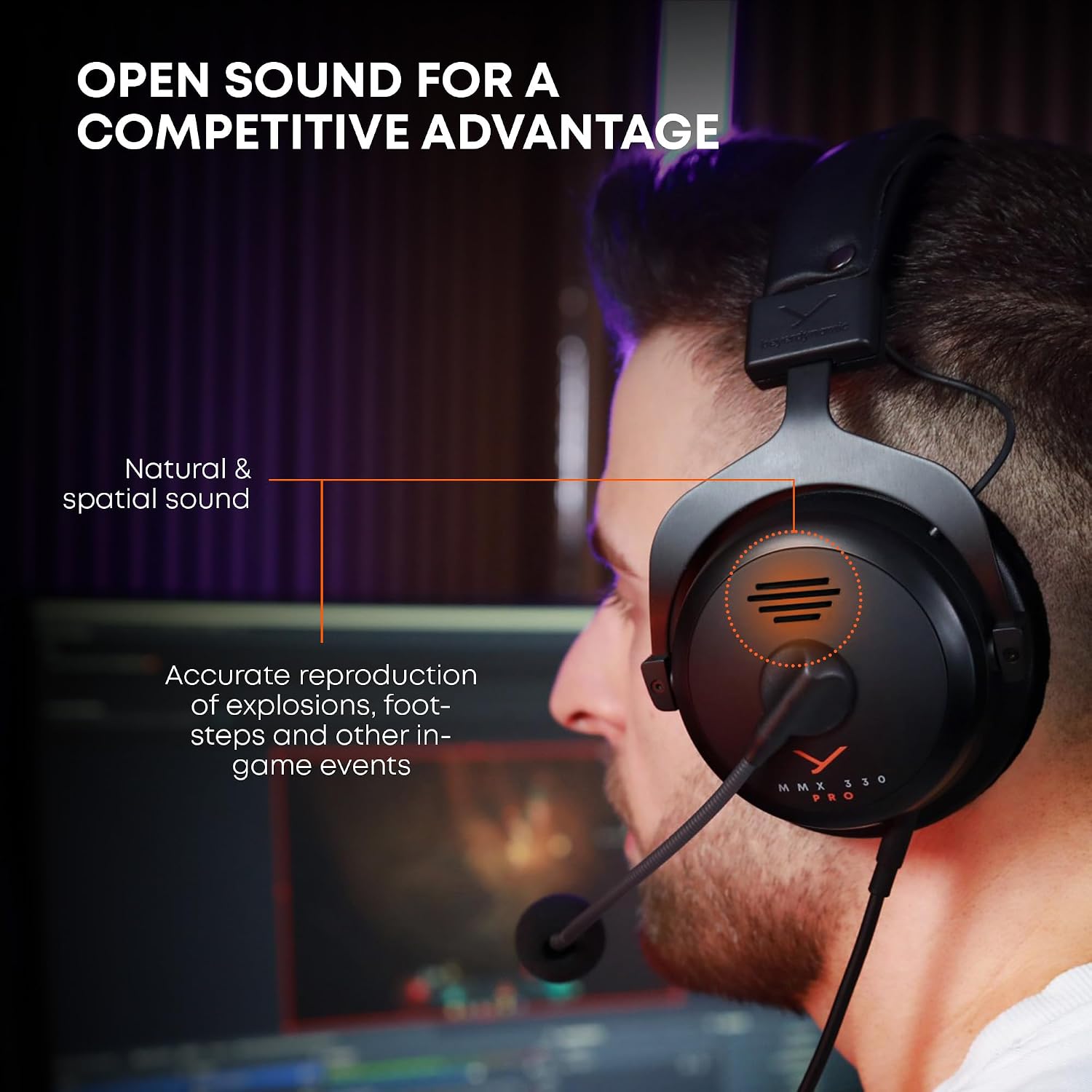beyerdynamic MMX 330 Pro Open-Back Gaming Headset with Stellar.45 Driver and Condenser Microphone, Wired Gaming Headphone Suitable for PC, Gaming Console, PS, Switch. Handmade in Germany, Black