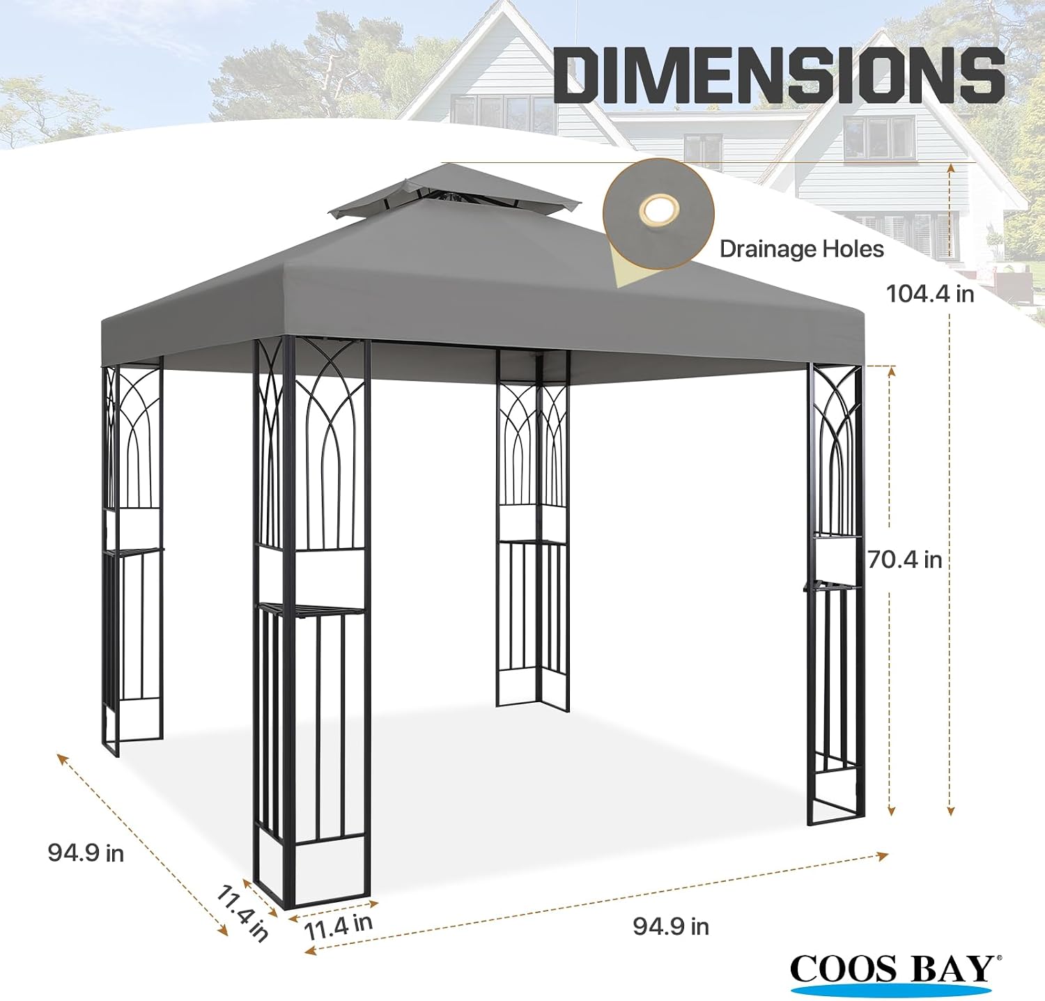COOS BAY 8x8 Patio Gazebo with Corner Shelves, Two Tier Soft Top Canopy with UV Protection for Backyard, Garden, Lawn, Outdoor Events, Gray