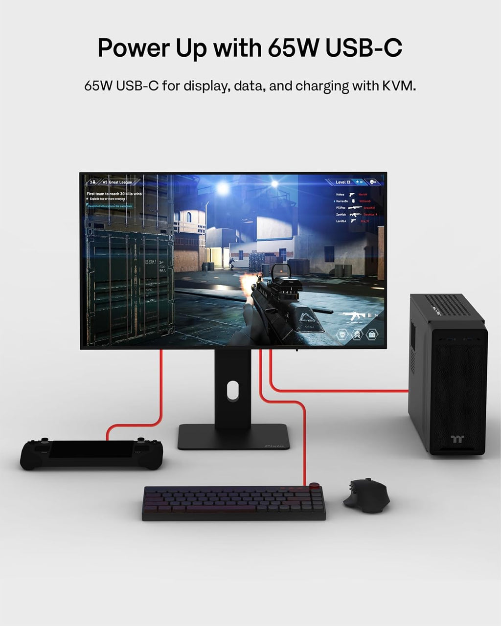 Pixio 27' WOLED Gaming Monitor, QHD 1440p, 240Hz, 0.03ms, DisplayHDR True Black 400, Adaptive Sync, KVM Switch, Fully Adjustable Stand, HDMI 2.1, DisplayPort, USB-C, RGB Light, PX277 OLED Max V2
