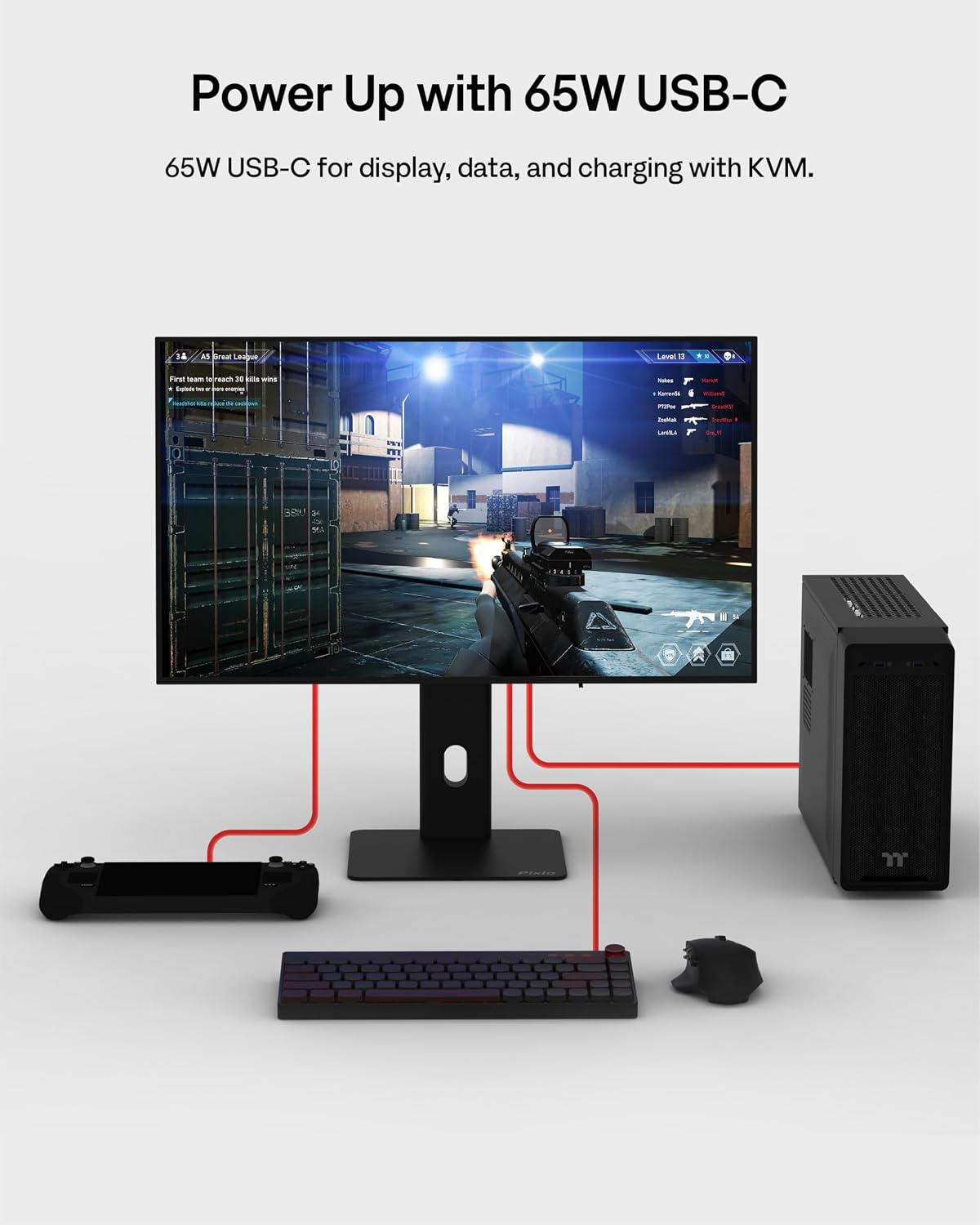 Pixio 27' WOLED Gaming Monitor, QHD 1440p, 240Hz, 0.03ms, DisplayHDR True Black 400, Adaptive Sync, KVM Switch, Fully Adjustable Stand, HDMI 2.1, DisplayPort, USB-C, RGB Light, PX277 OLED Max V2