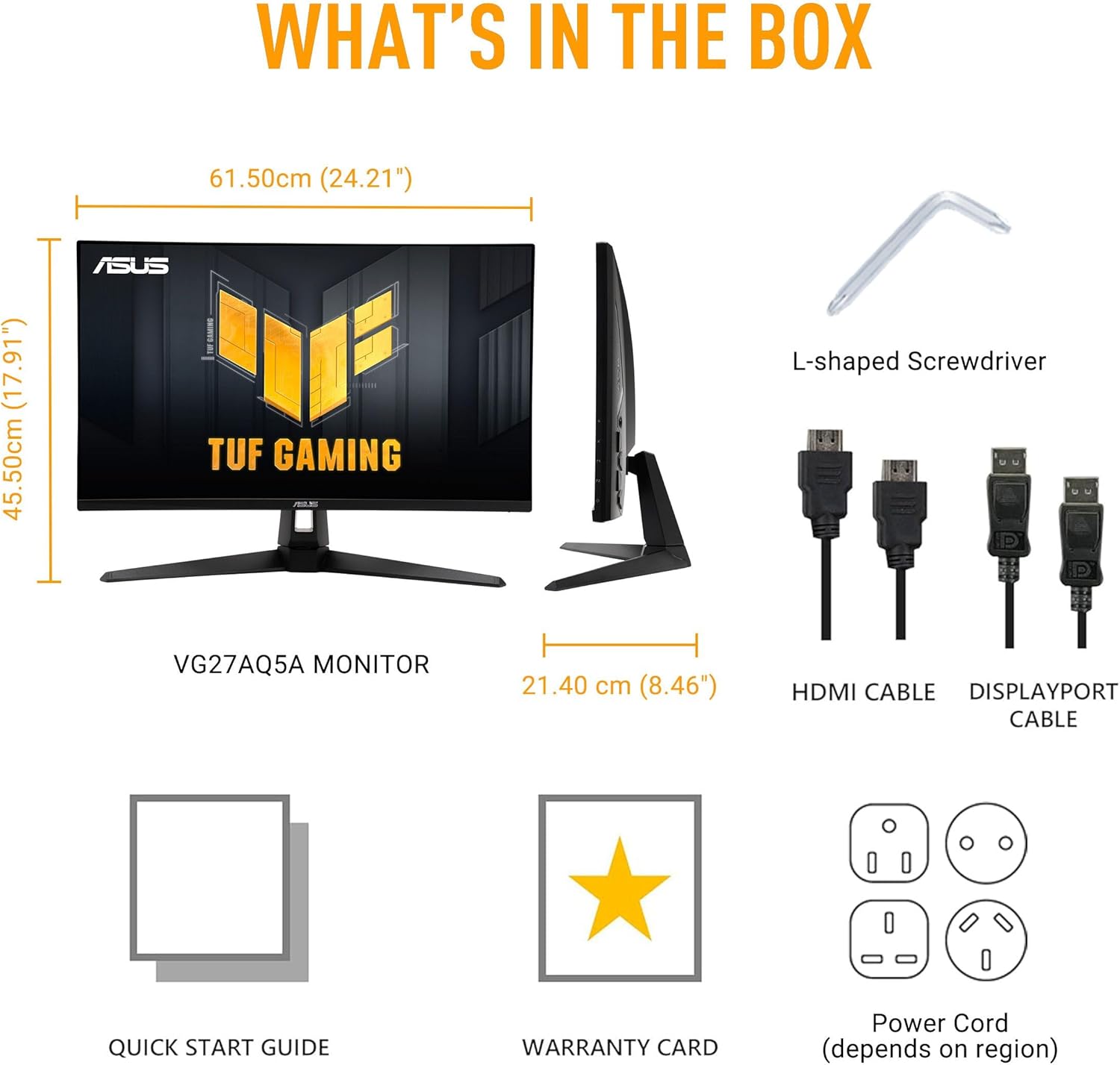 ASUS TUF Gaming 27' 1440P Monitor (VG27AQL5A) – QHD (2560 x 1440), 210Hz, 0.3ms, Fast IPS, Extreme Low Motion Blur Sync, Speakers, DisplayWidget Center, Gaming AI, Height Adjustment, 3 yr Warranty