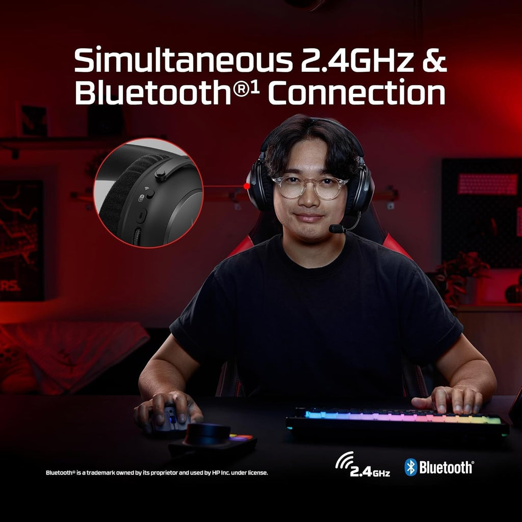 HyperX Cloud Alpha 2 – Wireless Gaming Headset with 53mm Dual-Chamber Drivers and up to 250 Hours Battery Life, RGB Base Station, Simultaneous 2.4GHz & Bluetooth - Black