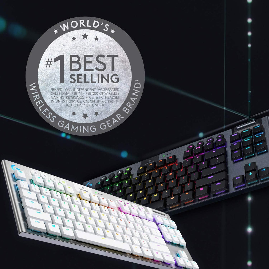 Logitech G915 TKL Tenkeyless Lightspeed Wireless RGB Mechanical Gaming Keyboard, Low Profile Switch Options, Lightsync RGB, Advanced Wireless and Bluetooth Support - Clicky