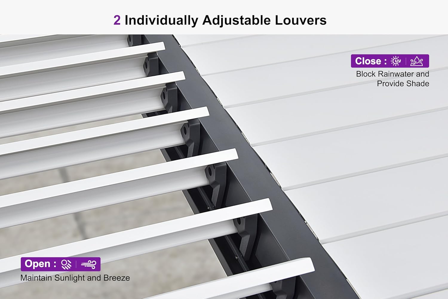 PURPLE LEAF Louvered Pergola 10' x 14' Outdoor Aluminum Pergola with White Adjustable Rainproof Roof Grey Frame Hardtop Gazebo for Patio Deck Garden