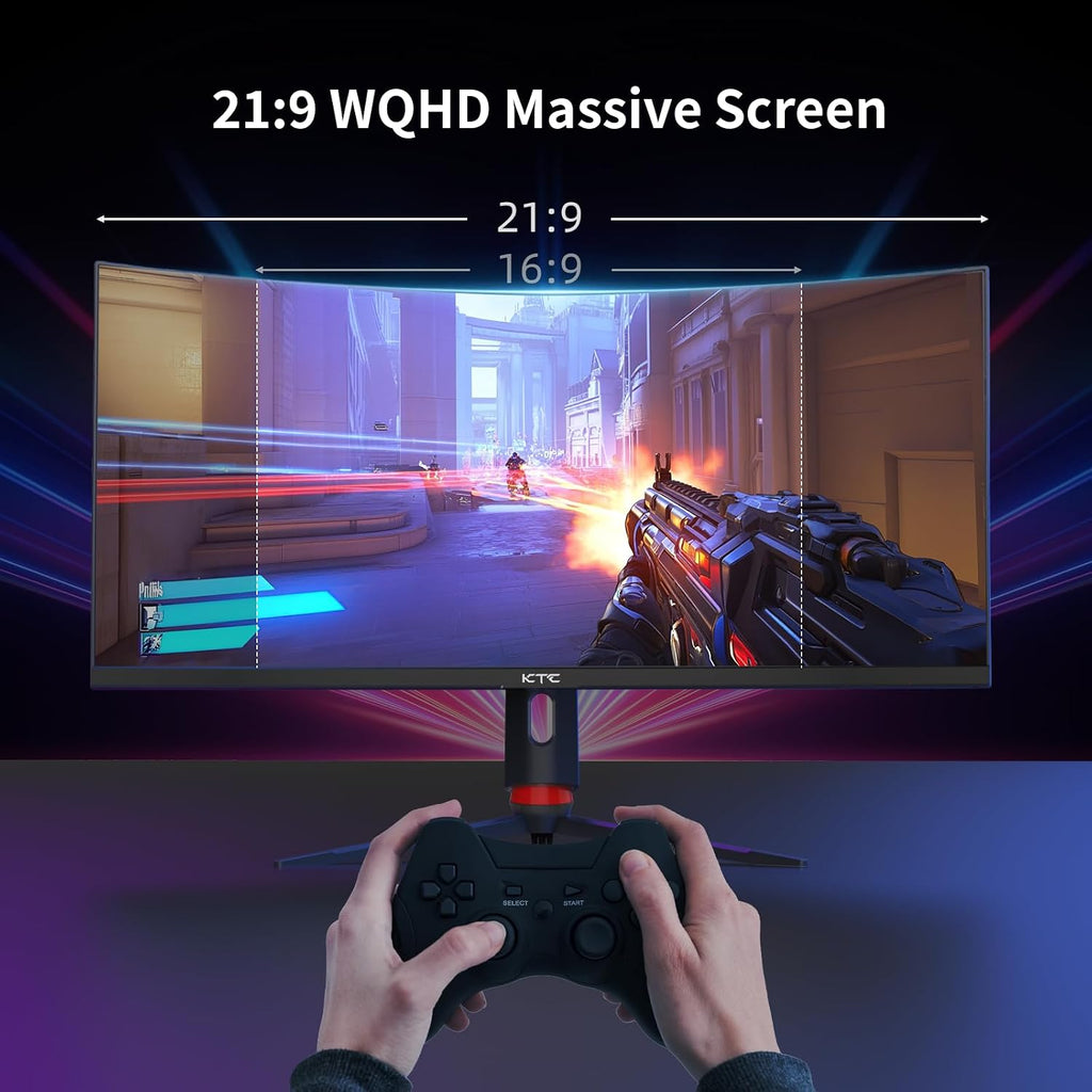 KTC 34 inch Curved Ultrawide Gaming Monitor, 180Hz WQHD 3440x1440 PC Monitor, 21:9, 1ms, 1500R, Adaptive Sync, HDMI Display Port, PBP/PIP, Height/Tilt/Swivel/Pivot Adjustment, VESA Mount, H34S18S