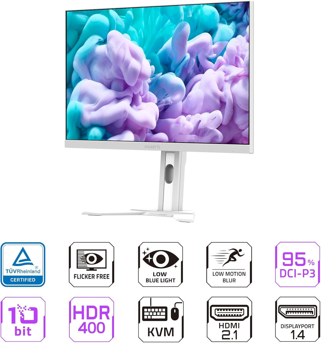 GIGABYTE - M27Q Advanced ICE (SA) - 27' SS IPS Gaming Monitor - QHD 2560x1440-180Hz - 1ms MPRT - AMD FreeSync - Type C KVM - HDMI, DP, Type C - Height Adjustable - White
